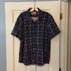 7 Downie St Sport Shirt Abstract Print Sz 7 XXL 2XL Luxury Designer Mens